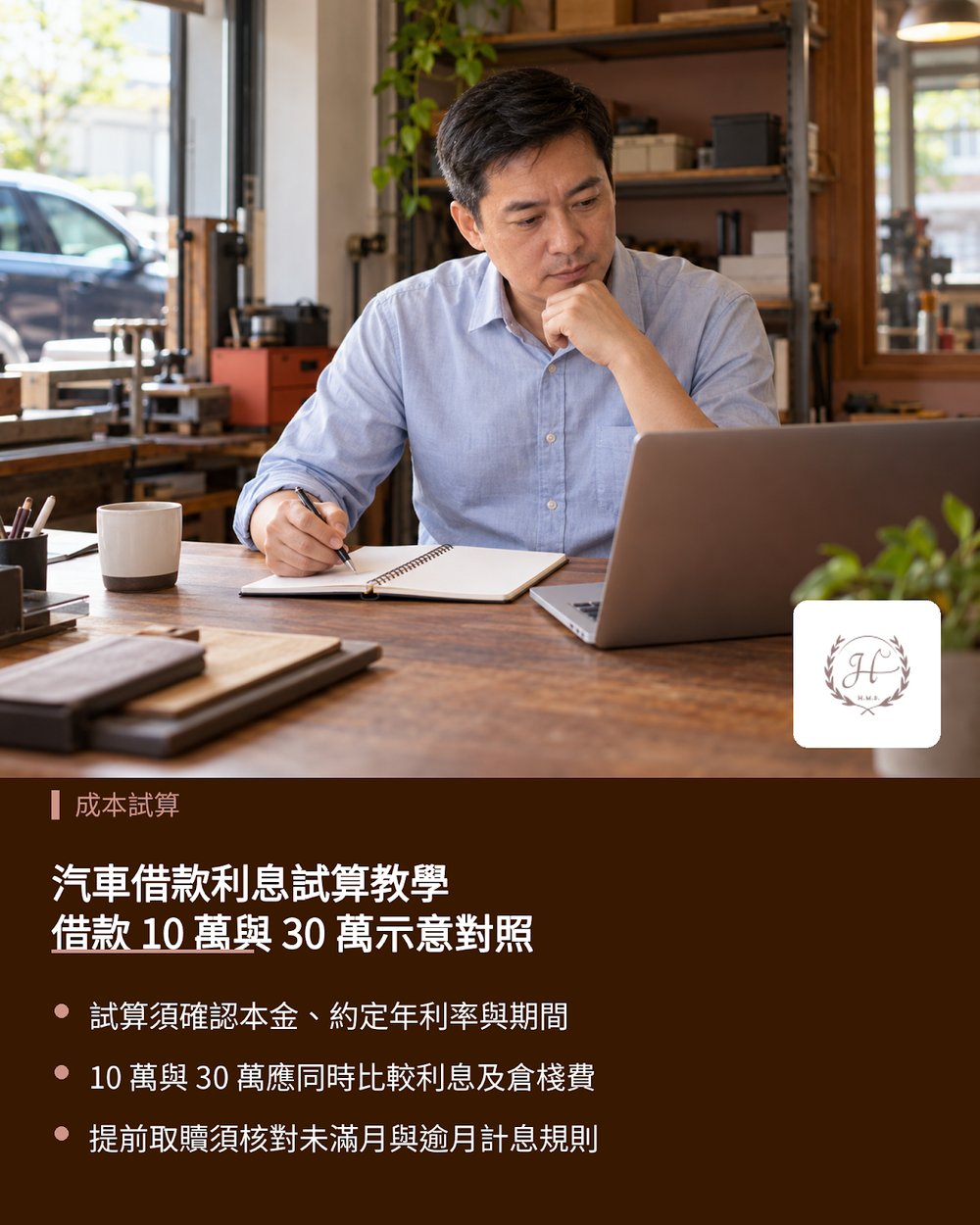 汽車借款利息試算教學：借款 10 萬與 30 萬示意對照